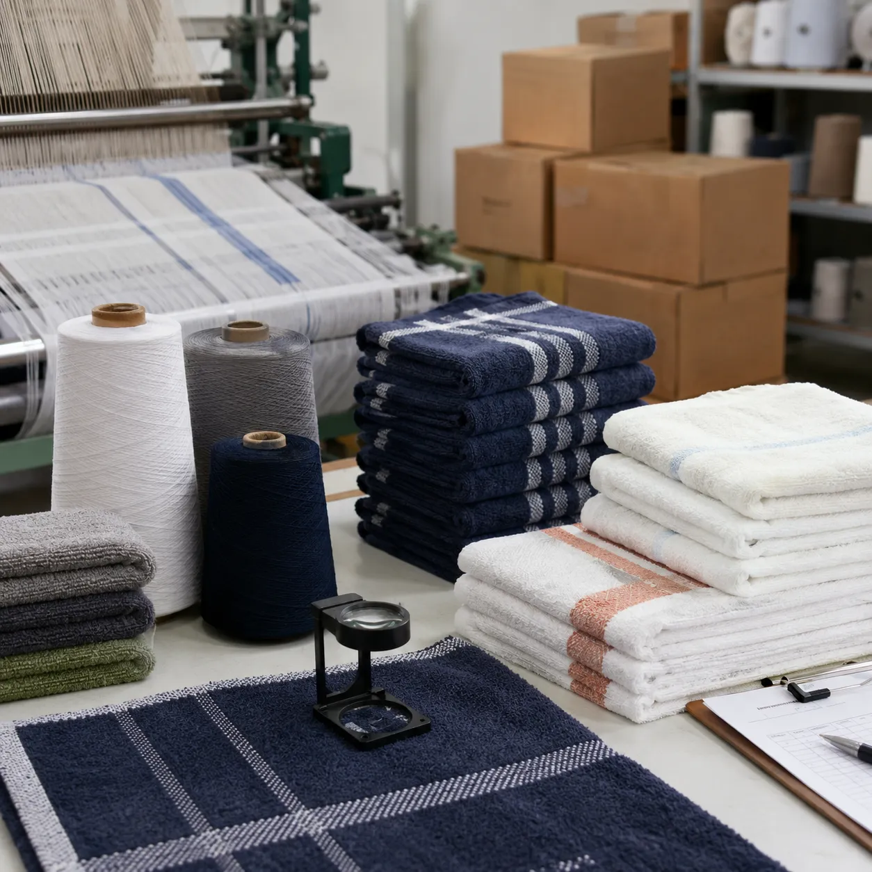 Factory review table for car drying microfiber towel sample approval workflow with spec comments and QC records