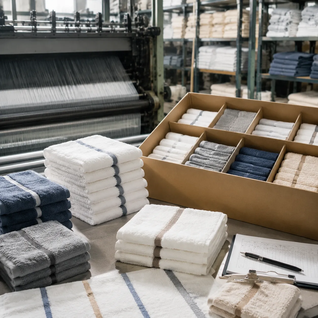 Factory team checking carton splits for a bar mop towel moq negotiation guide order