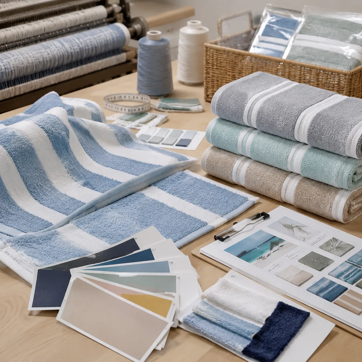 Custom beach towel sample approval workflow showing color, size, wash, and packaging checks