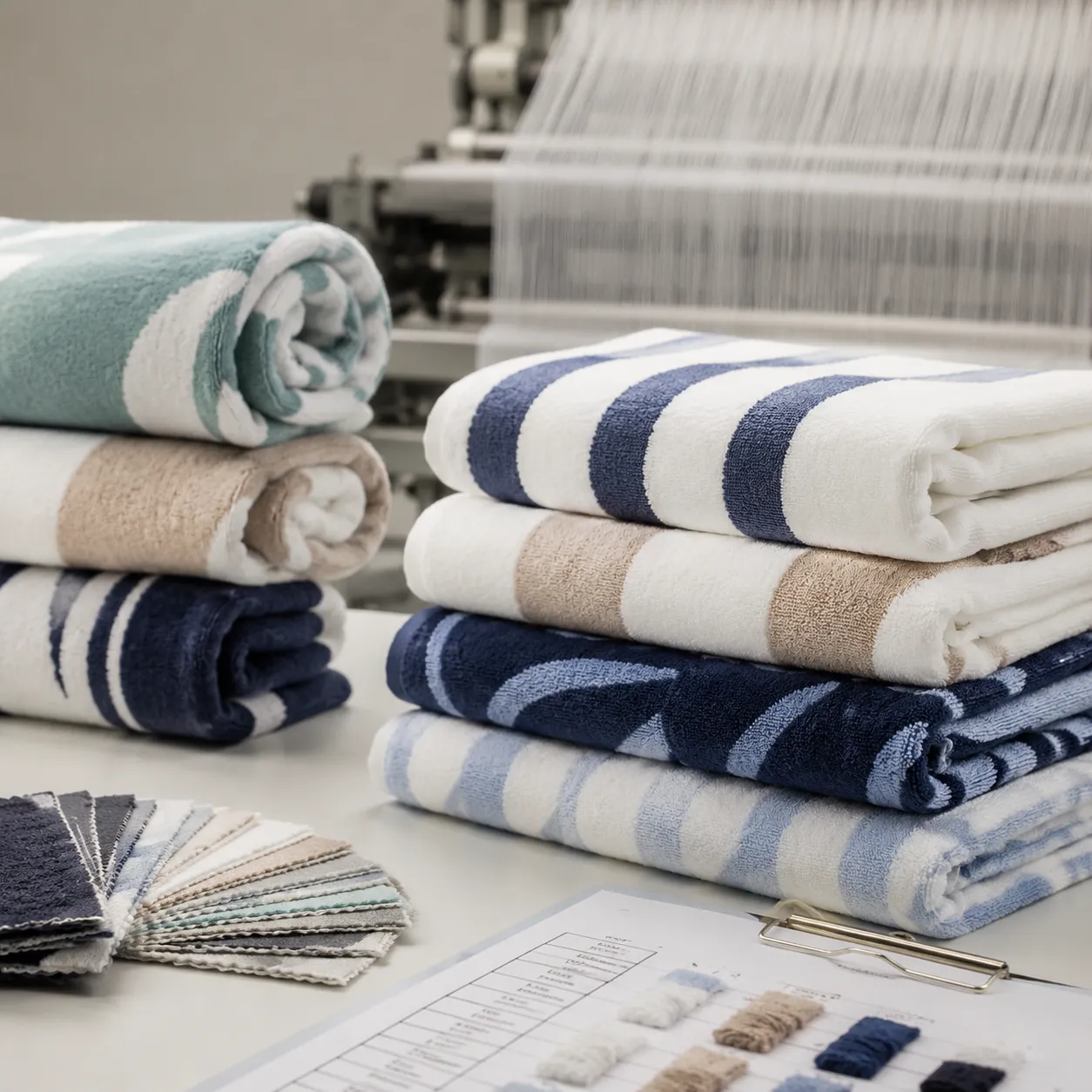 Factory review of a microfiber bath towels specification sheet with GSM, size tolerance and absorbency test notes