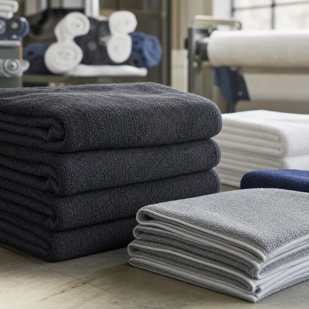 Bulk bath towels in cotton terry inspected for car wash drying and detailing programs