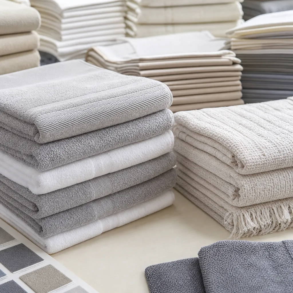 Hand towels in bulk stacked after inspection for hotel and Turkish-style towel programs