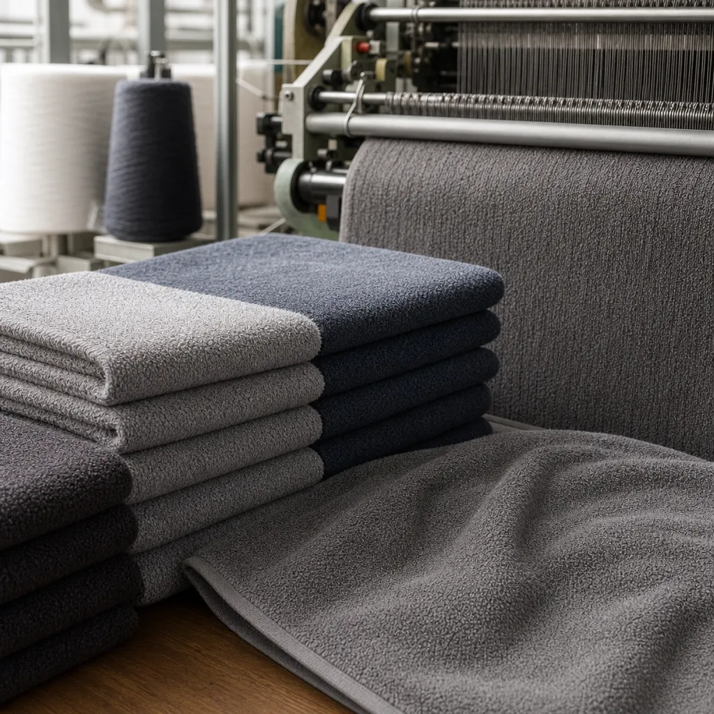 Car drying towels in microfiber twisted loop construction prepared for OEM car wash buyers