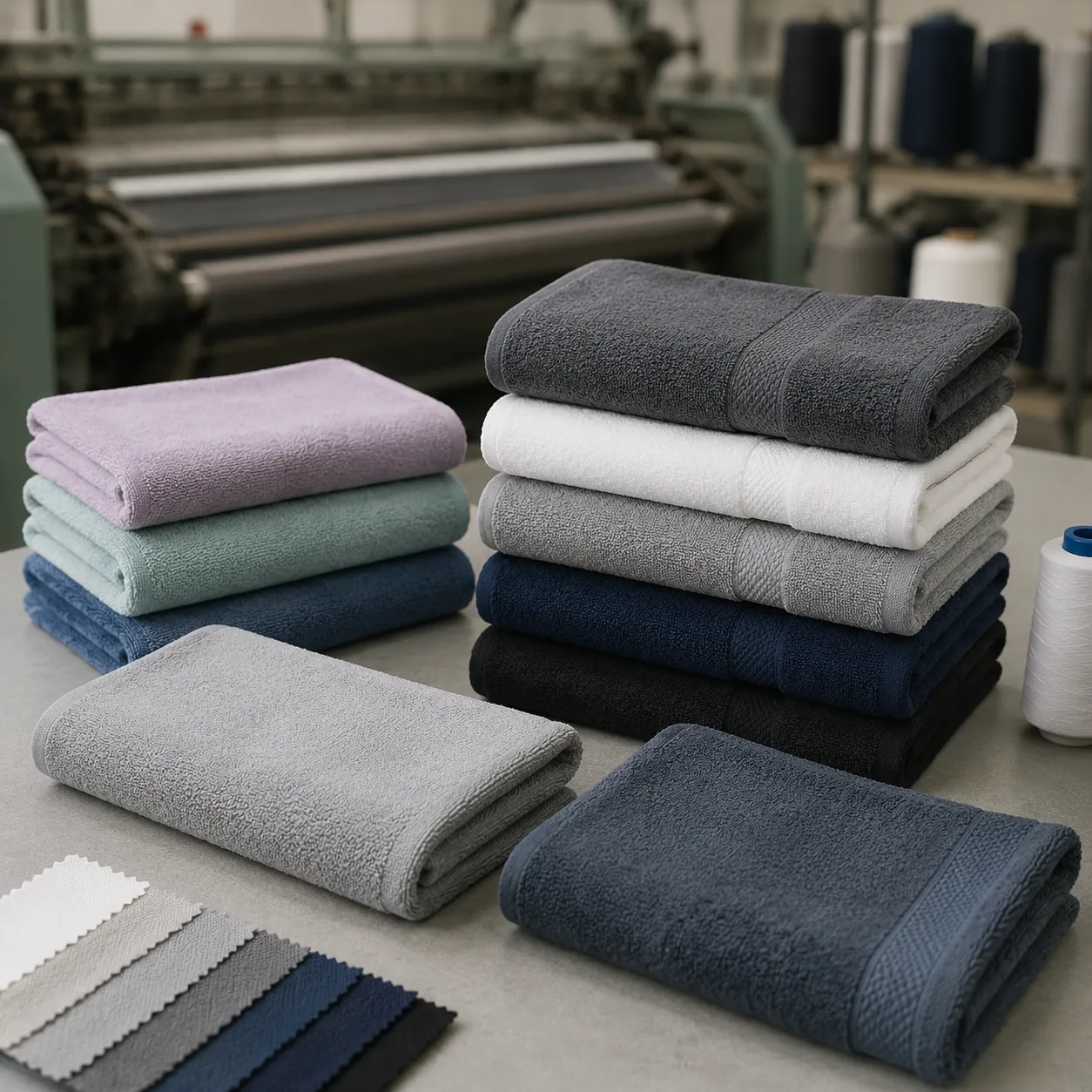 Gym sweat towel moq negotiation guide showing folded fitness towels ready for bulk sourcing