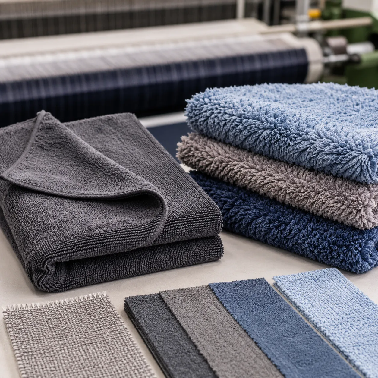 Liquid8r drying towel benchmark beside high pile microfiber car drying towel production samples