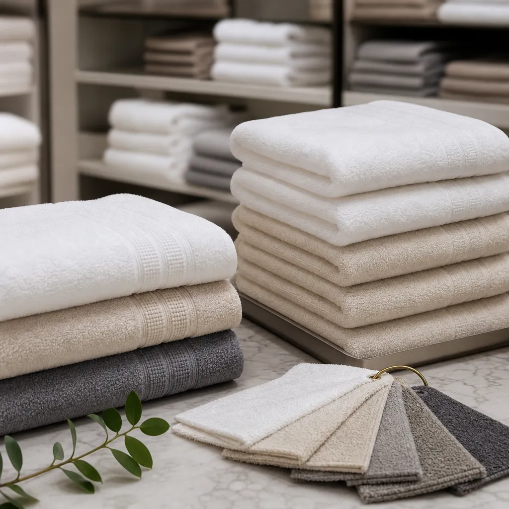 Hotel supply wholesale bamboo towel stacks prepared for hospitality linen program approval
