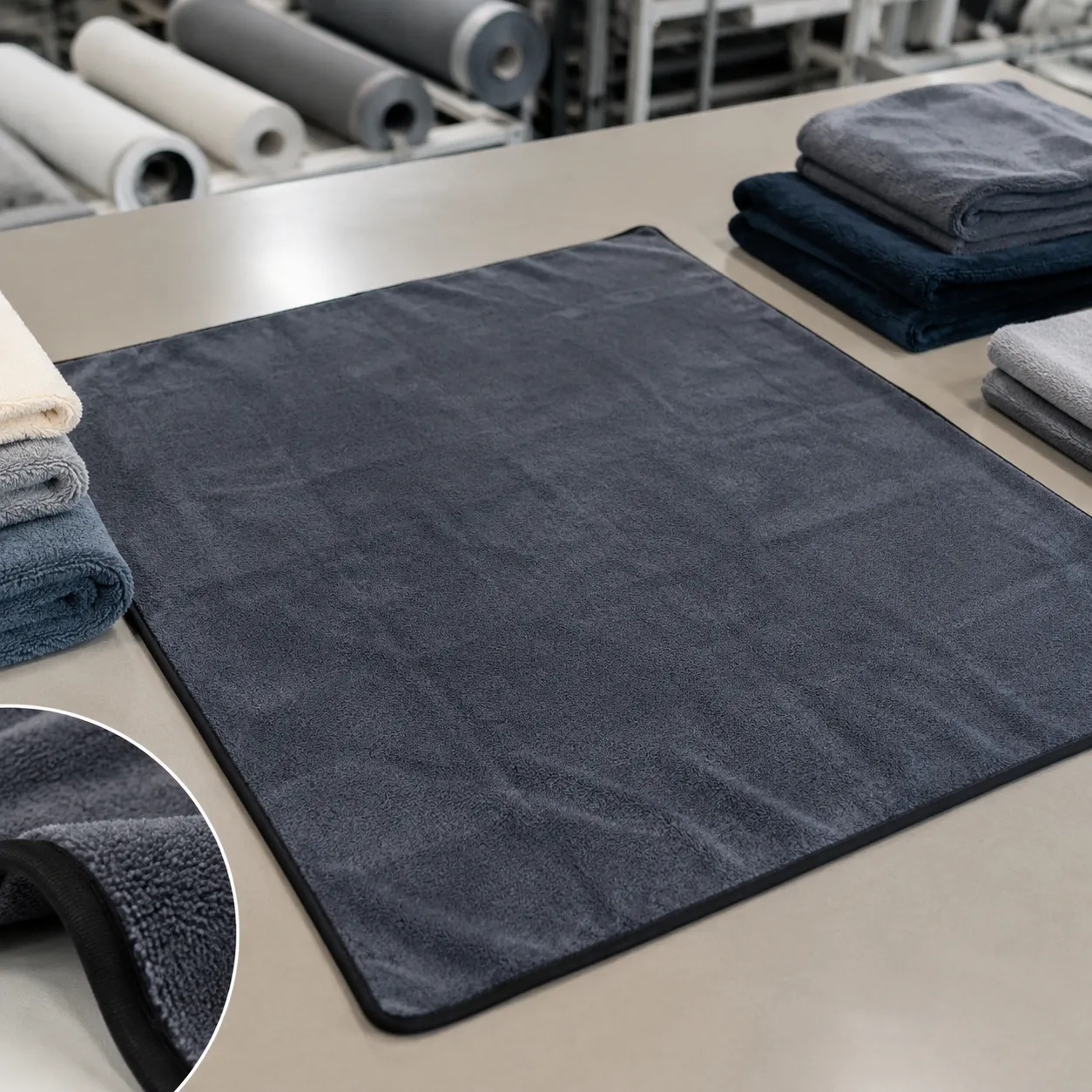 Large microfiber towel for car drying laid flat for OEM size and edge inspection
