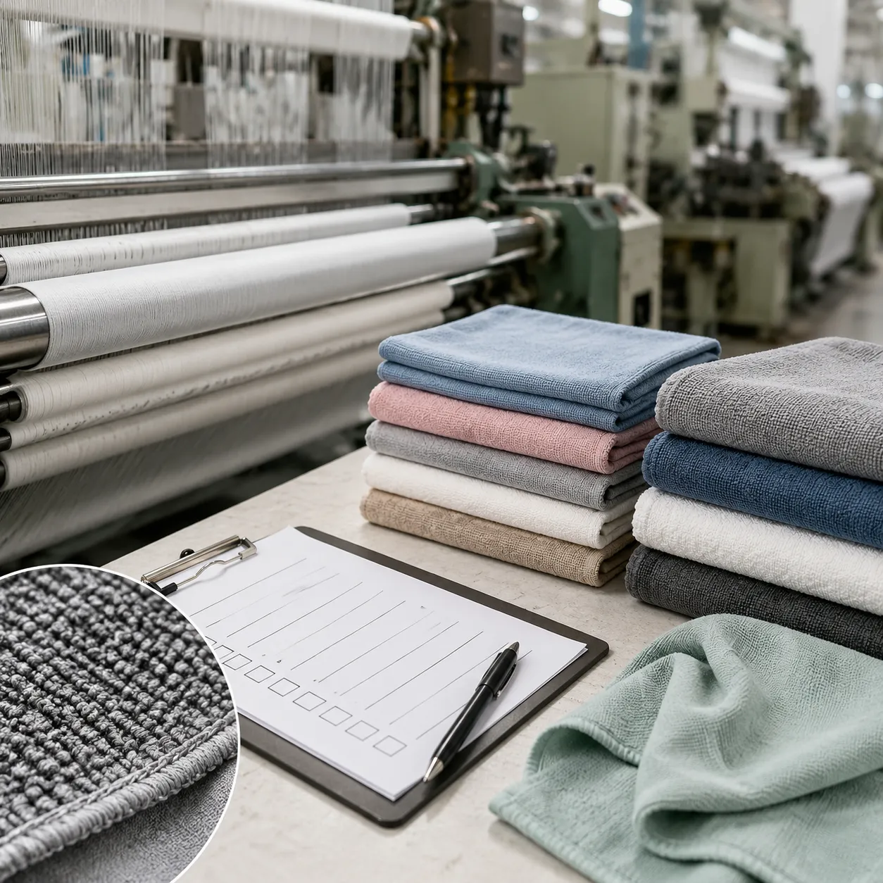 Microfiber cleaning towel factory audit checklist for bulk buyers reviewing QC and production lines