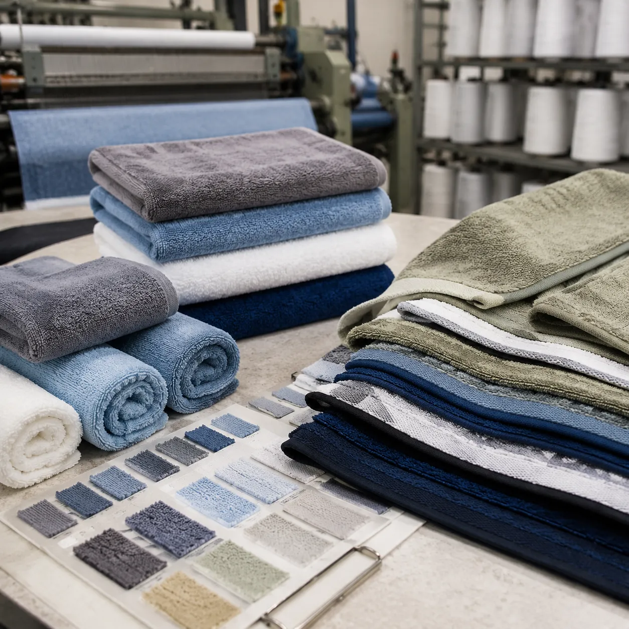 Factory team checking microfiber cleaning towel moq negotiation guide samples for GSM and edge finish
