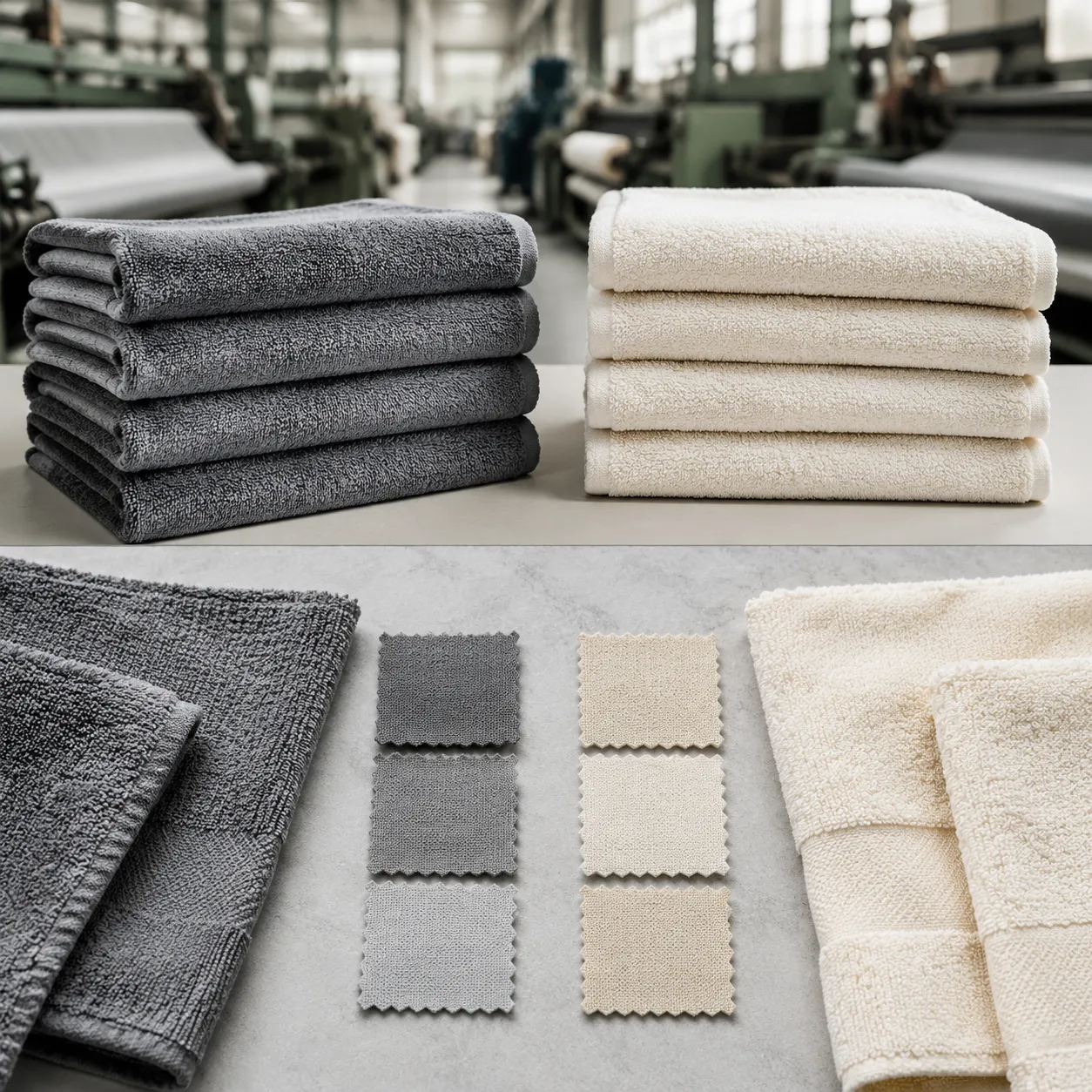 Factory QC team reviewing microfiber vs cotton towel wash test standard after repeated laundry cycles