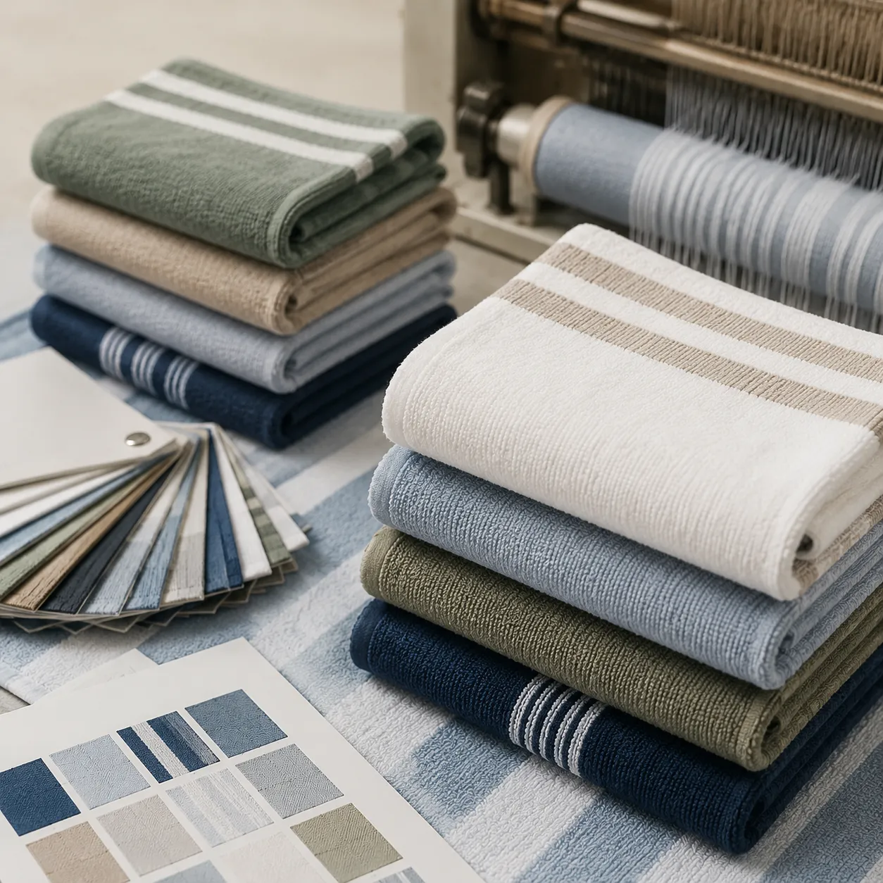 Inspector checking printed microfiber beach towel panels during microfiber beach towels QC inspection guide review