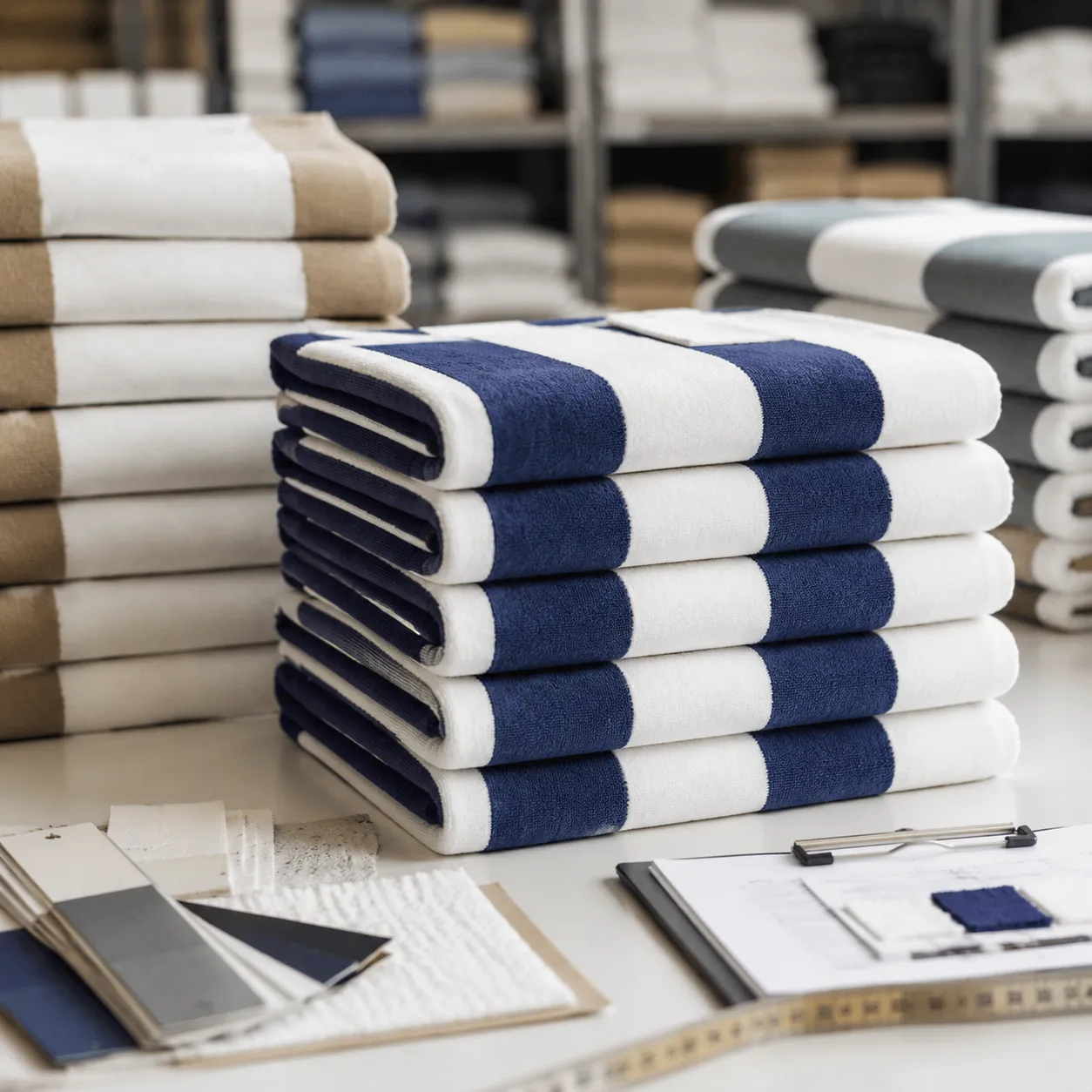 Inspector checking microfiber beach towels QC inspection guide points on printed bulk towels