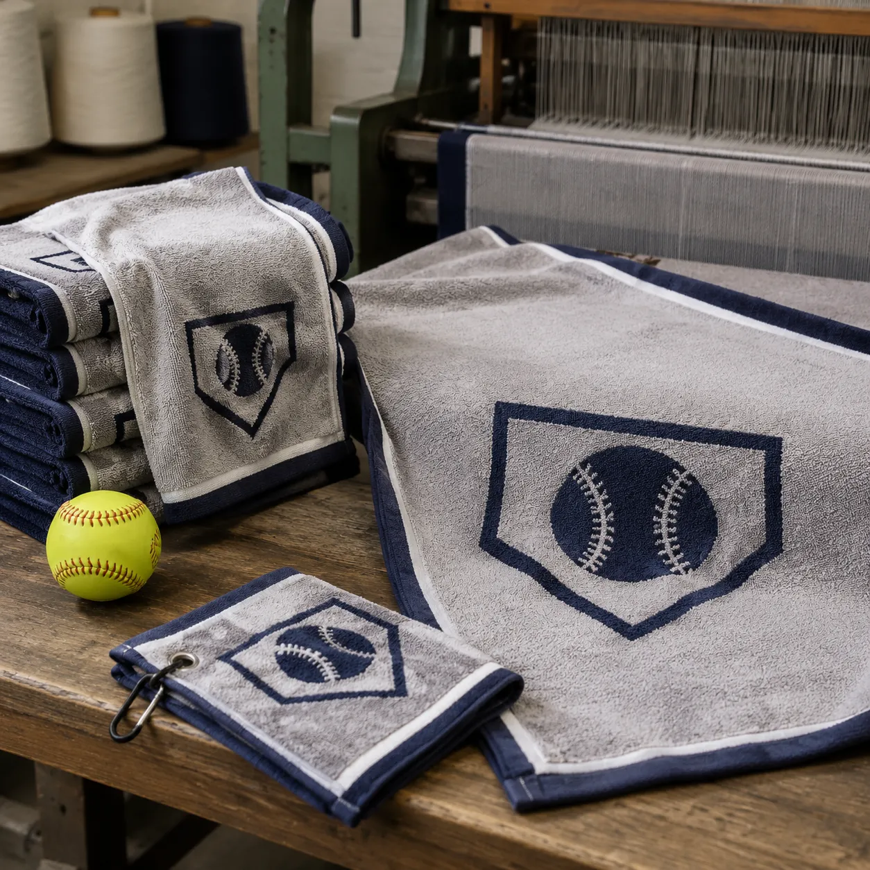 Softball cooling towels laid out for dugout use with team logo placement and size checks