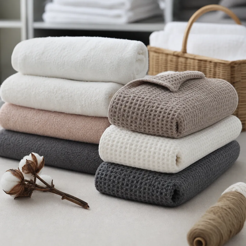 Folded spa towels for treatment rooms with cotton pile, waffle texture, and OEM wholesale specs