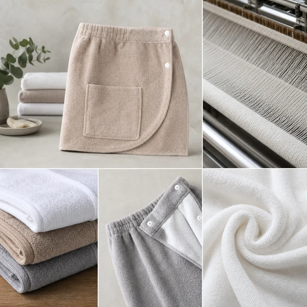 Spa towel wrap production specs for adjustable terry wraps used in hotel and wellness spas