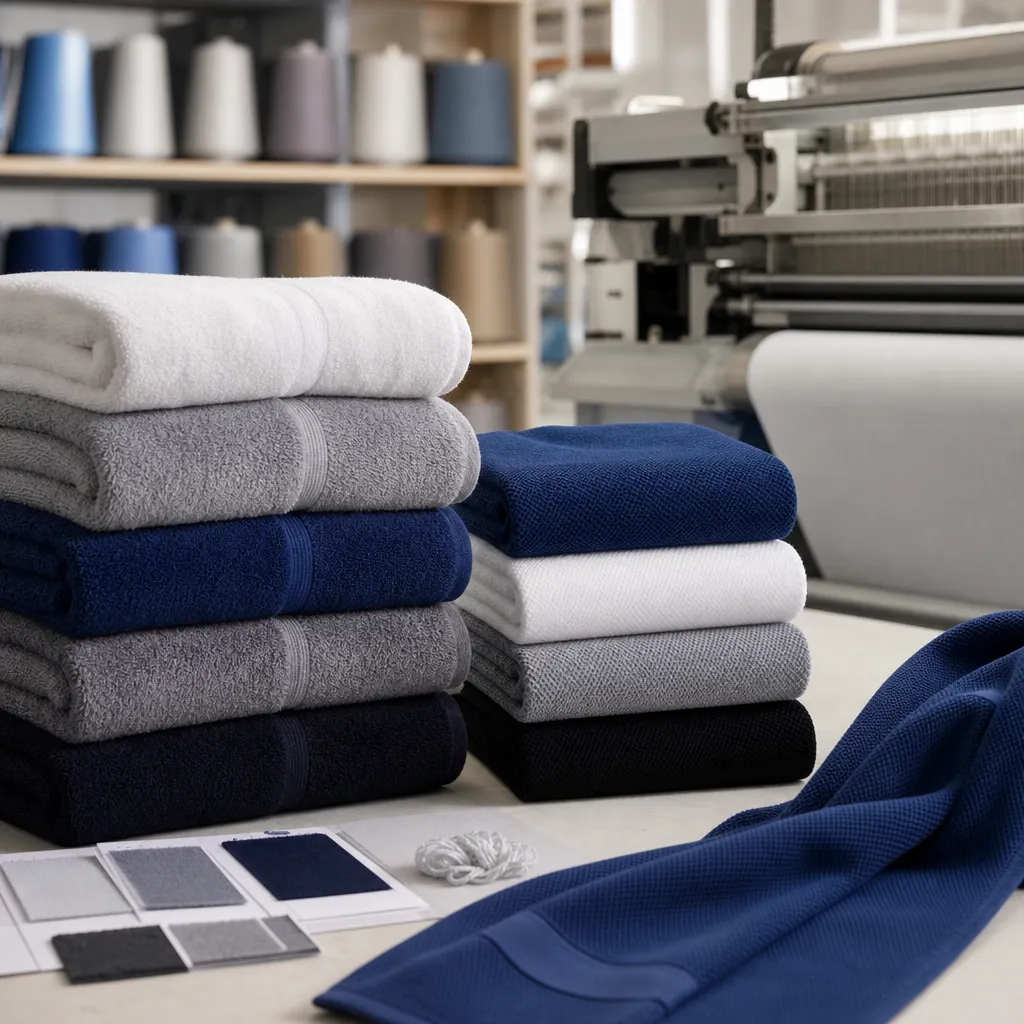 Sports towels stacked for team, gym, and athletic brand sourcing with tested GSM and logo specs