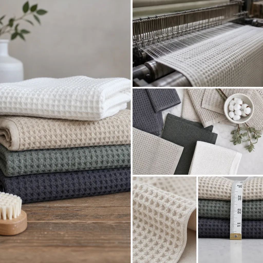 Factory benchmark of brooklinen waffle towels with cotton honeycomb weave and OEM sizing notes