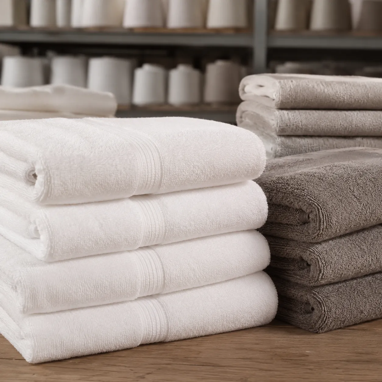 Stacked hotel bath towels showing best place to buy bath towels in bulk for hospitality and retail programs