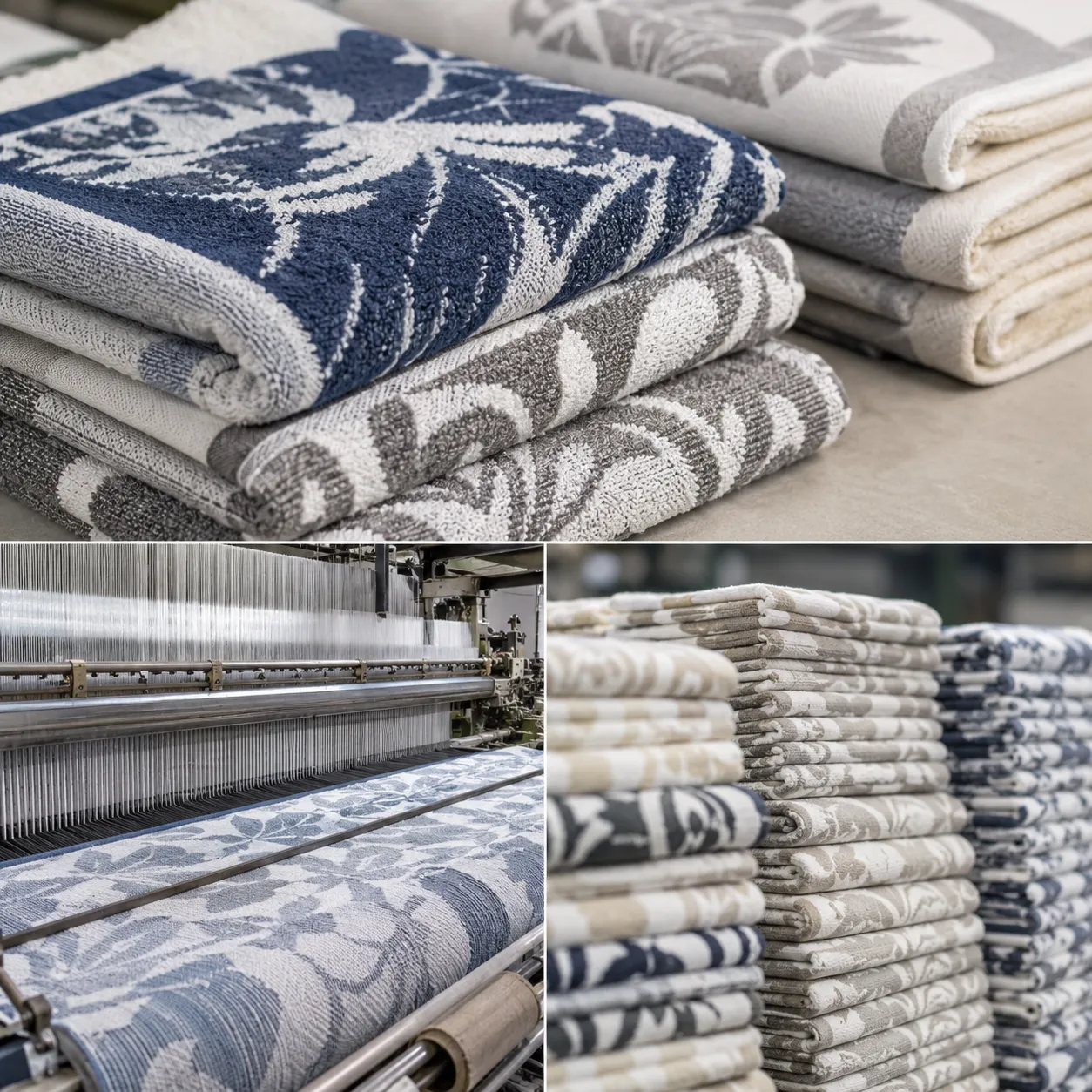 jacquard logo towel bulk pricing model shown on yarn dyed woven logo towels at OEM mill